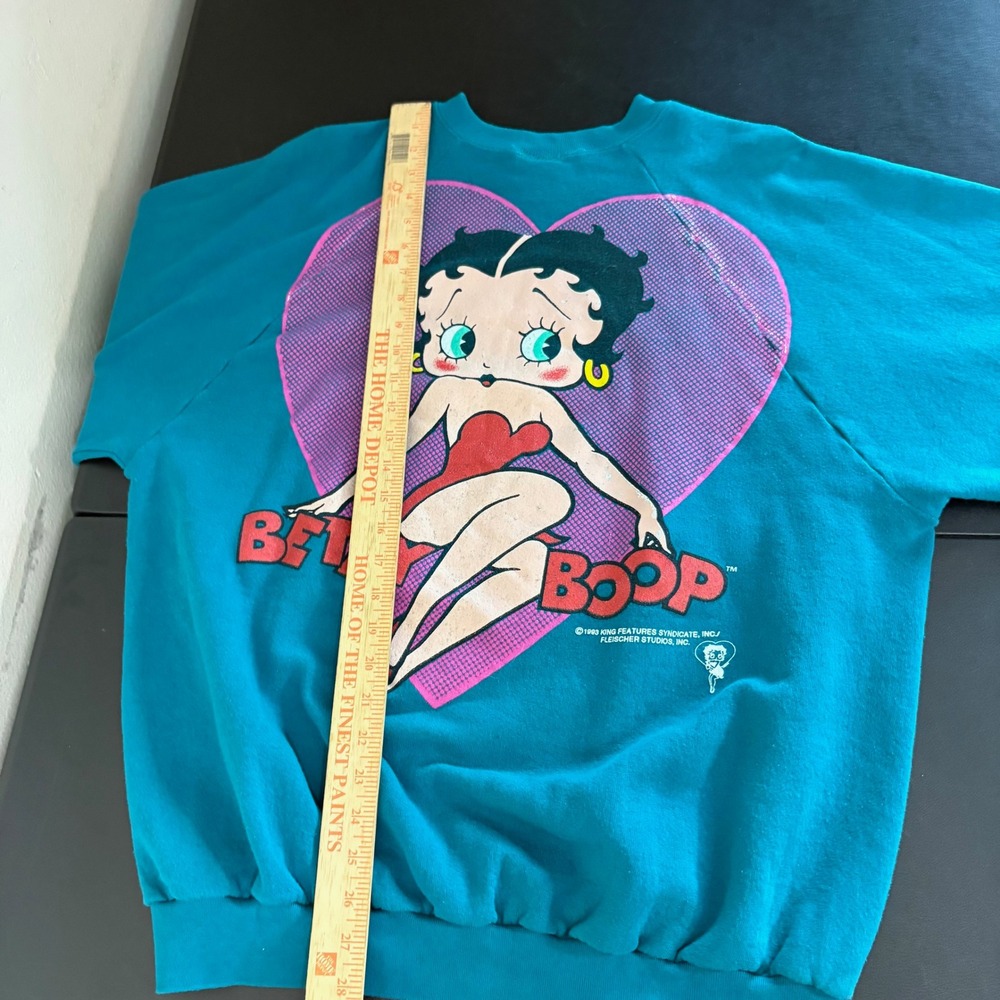Vintage 1993 Betty Boop Freeze Teal Heart Graphic Sweatshirt Double Sided OSFA - Picture 8 of 10